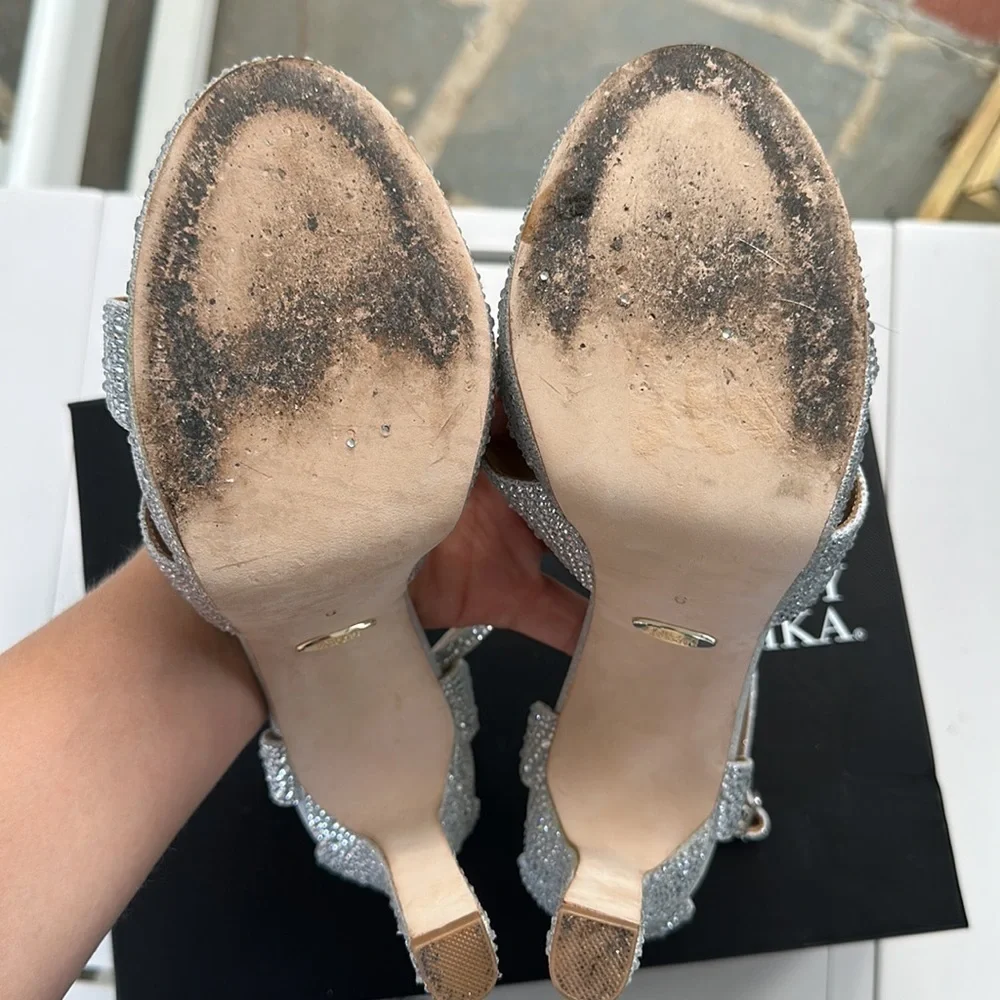 Badgley Mischka Silver Crystal Platform Sandals